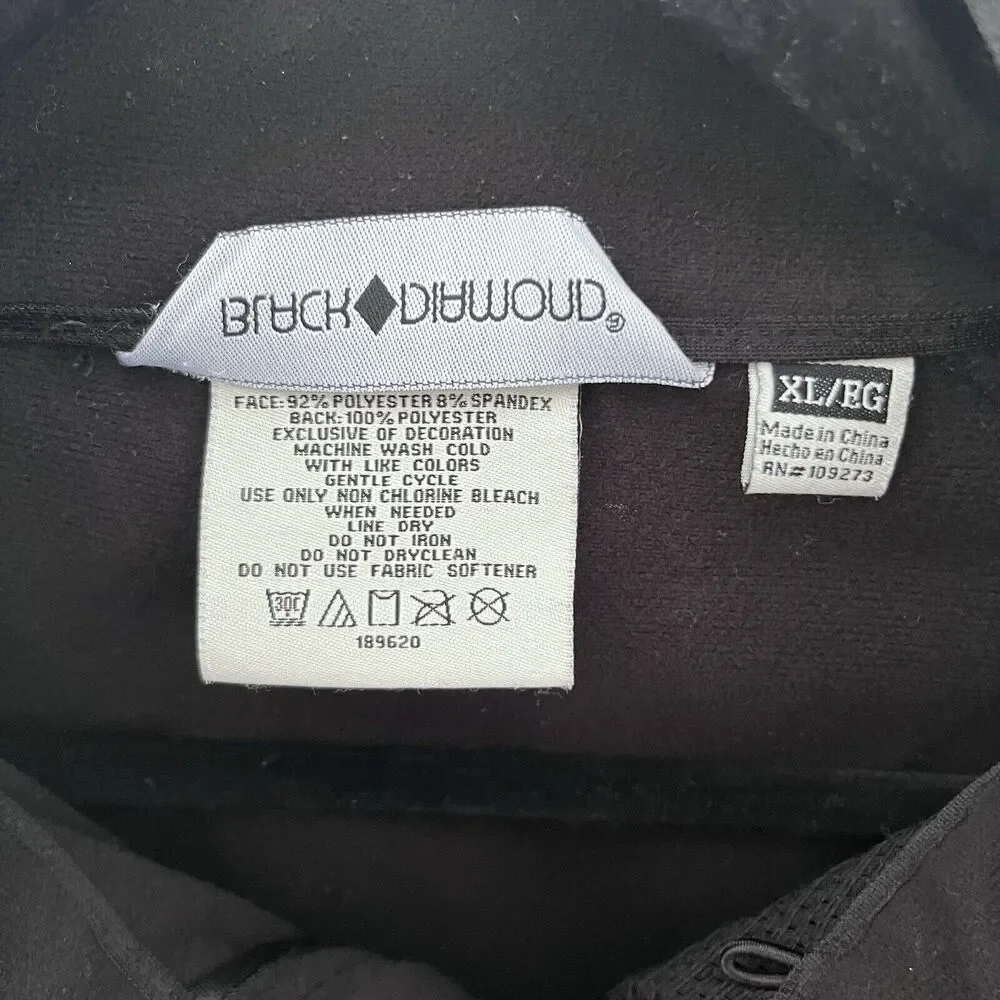 Black Diamond Full Zip‎ Soft Shell Jacket Zip Pockets Mens X-Large Black